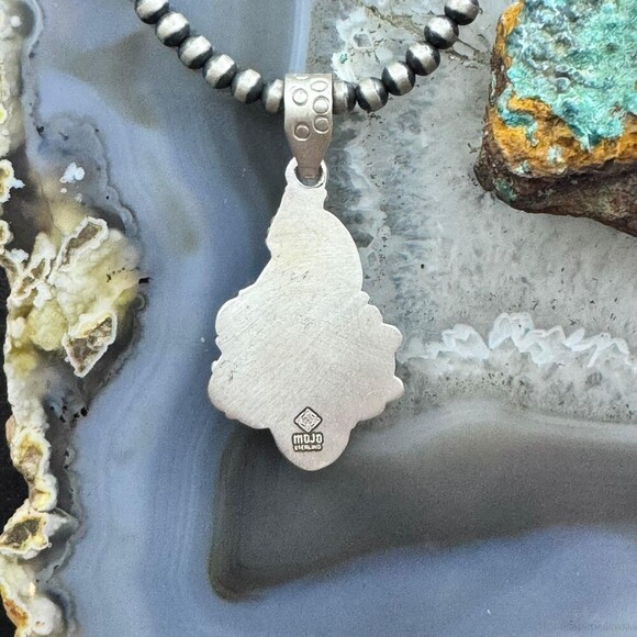 Sterling Southwestern Style Teardrop Sonora Gold Turquoise Decorated Pendant - Picture 7 of 10